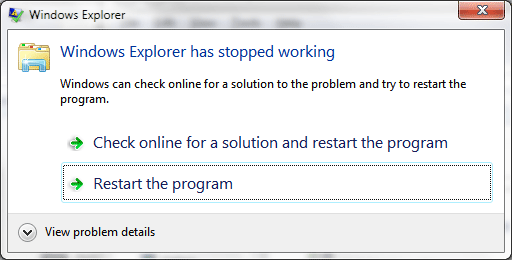 Máy bị lỗi windows explorer has stopped working